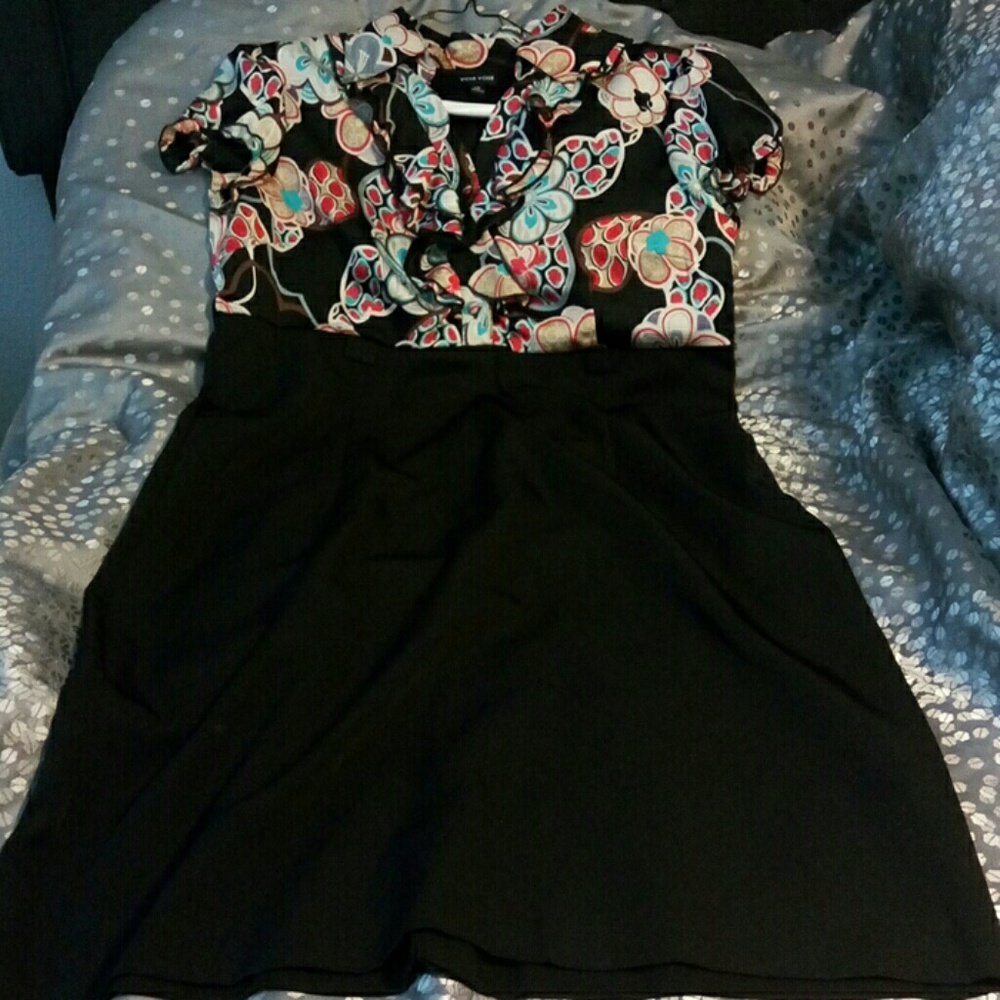 Ruffle neck black dress